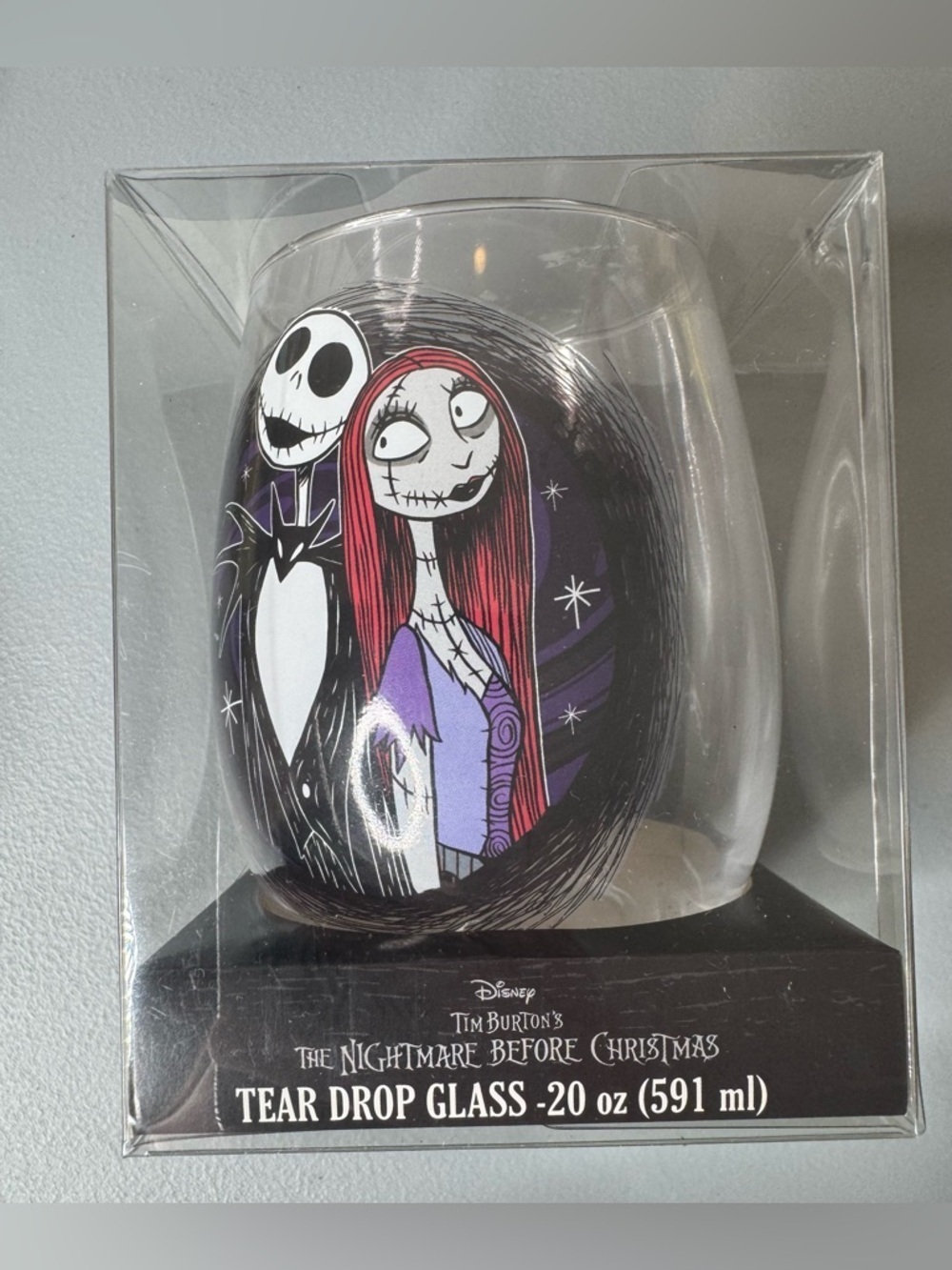 Disney The Nightmare Before Christmas Tear Drop Glass 20oz Sally Jack embrace